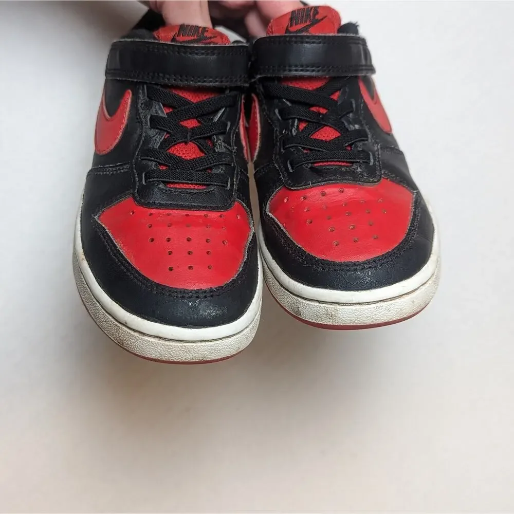 Nike Court Borough Low 2 Leather Sneakers Size 13.5C Black Red Shoes BQ5451-007